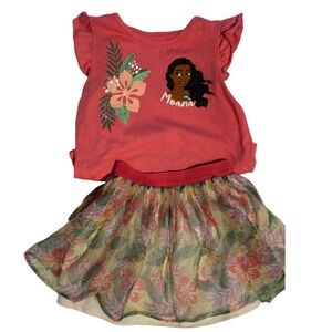 Disney Princess Moana girls short sleeve shimmer peach ruffled skirt size 3T.